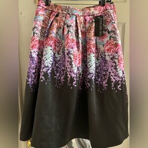 Forever New Black Floral A-Line Skirt with Pink and Lavender Blooms NWT
